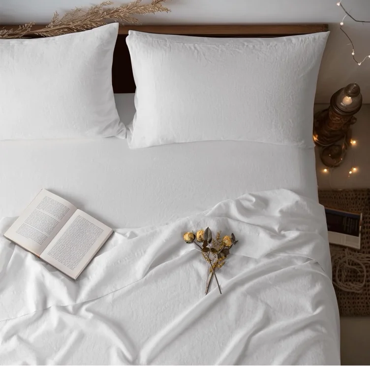 100% French Pure Linen Sheet Set 4Pcs, 16" Deep Pocket Queen Size