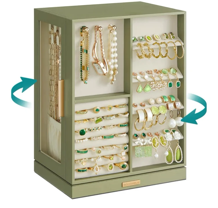 SONGMICS Jewellery Box 360° Rotating - Laurel Green