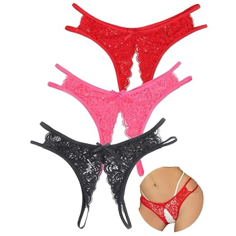 ALL OF SHE Lace Thongs for Women – Sexy Breathable Lace Thong Panties 6 Pack Womens Lingerie Underwear Set, Soft & Seamless Design