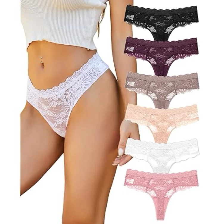  ohmydear Women's Lace Micro Thongs Cut Out Sexy Panties Sheer Knickers Plus Size Tanga Briefs Ladies Underwear