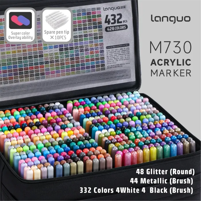 languo 432 Pcs Acrylic Paint Markers Pro, 426 Colors with Metallic and Glitter