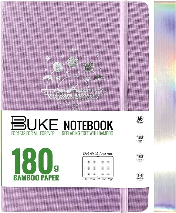 A5 Dotted Notebook - Bullet Dot Grid Journal - 180G Thick Bamboo Paper - 160 Dot Grid Pages 5x5 MM - Waterproof Hardcover