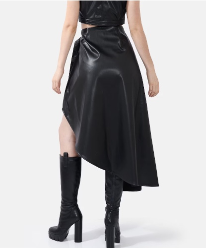 Black Leather Wrap Skirt – Asymmetrical, Vegan Faux