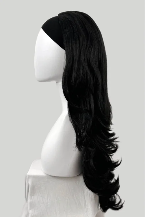 Aislynn - Bouncy Blowout Style, Extra Long Layered Black Half Wig | black #1b