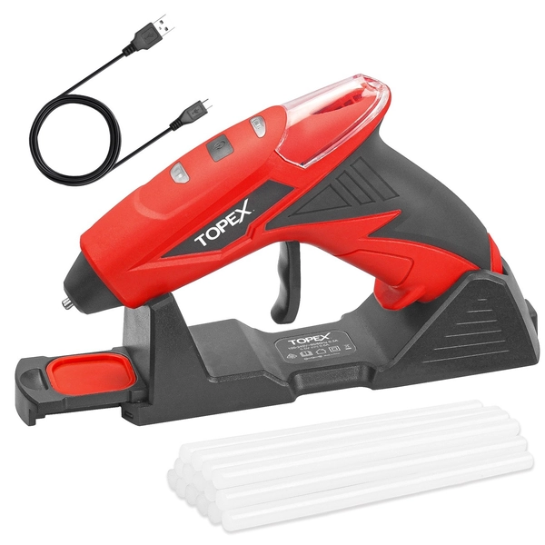 TOPEX 4V Cordless Hot Melt Glue Gun with 15Pcs Premium Glue Sticks,Lithium Power