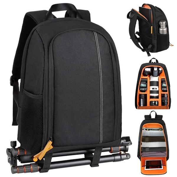 Rucsac pentru Camera, BYONDSELF®, 8 Separatoare Detasabile, cu husa impermeabila, Potrivit Transportul Camerelor DSLR, Obiectivelor, Trepiedului si Dronei, Rezistent Socuri, 30x15x43cm, Negru