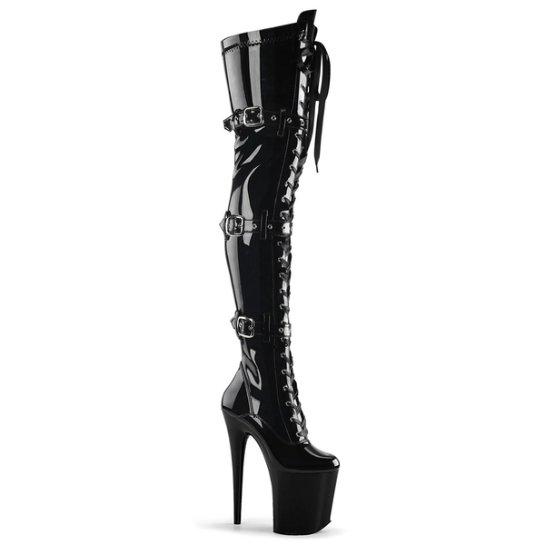 Pleaser Flamingo-3028 Blk Str Pat/Blk