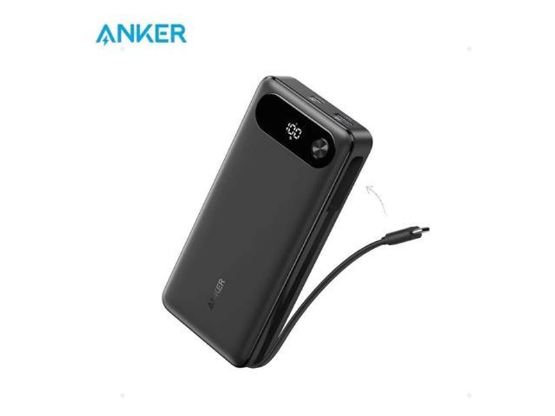 Anker Power Bank, 20,000mAh Portable Charger with Built-in USB-C Cable, 87W Max Fast Charging Battery Pack for Laptop, 2 USB-C and 1 USB-A, for