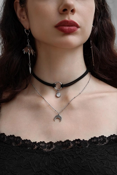 Moonstone Velveteen Choker | Authentic Moonstone Adjustable Black Velvet Layered Choker | Celestial Gift For Her | Witchy Whimsy Aesthetic