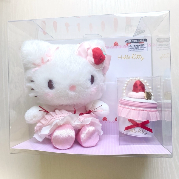 Hello Kitty Plush & Accessory Case Set Strawberry Whipped Cake Sanrio