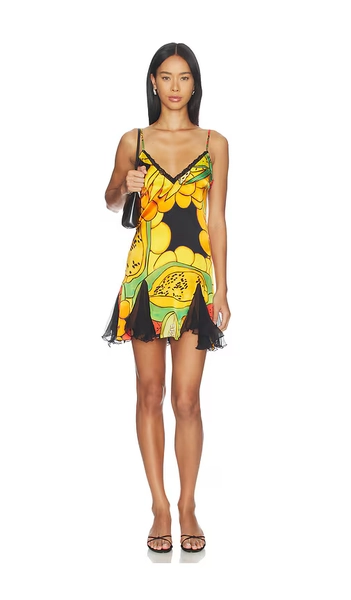 Frutas Silk Satin Lace Mini Dress