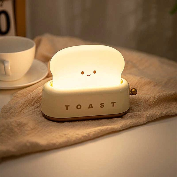 Rechargeable Cute Toaster Night Light Kids Bedroom Lamp Kawaii Home Decor - Yellow