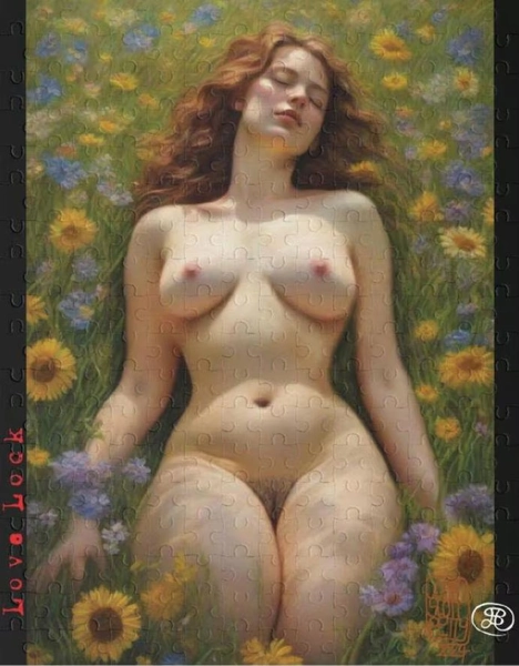 SUNFLOWER SEDUCTION- NEW! Erotic Fine Art Female Nude Print Jigsaw. 252 pieces with Box. From original painting by John Scott Petty