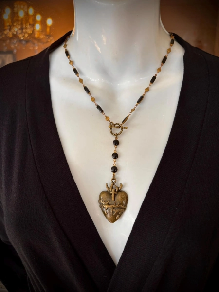 Sacred Heart Enamel Rosary Necklace
