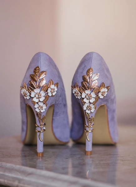 Lilac Suede Wedding Heels: Floral Cherry Blossom Bridal Shoes - Etsy