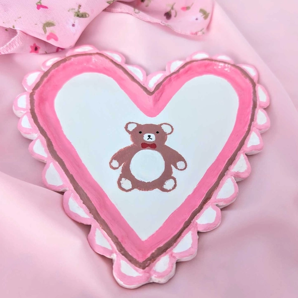 handmade teddy bear heart trinket dish