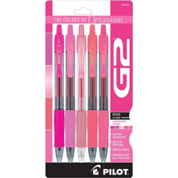 Pilot 5pk G2 Boost Gel Pens Fine Point 0.7mm Assorted Pink Ink