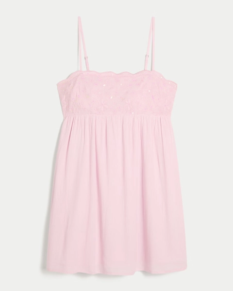 Embroidered Sequin Babydoll Mini Dress