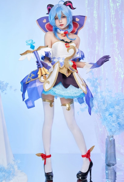 Miccostumes x akuoart Genshin Impact Magical Girl Ganyu Cosplay Costume Top and Skirt with Choker and Gloves