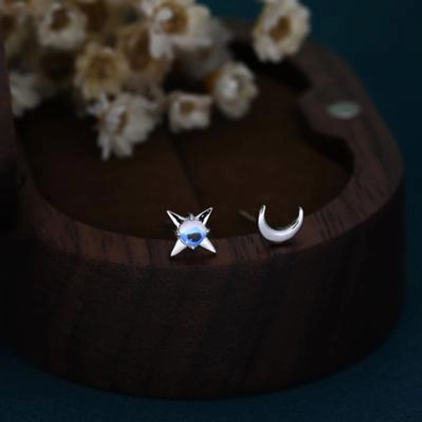 Mismatched Starburst and Moon Stud Earrings