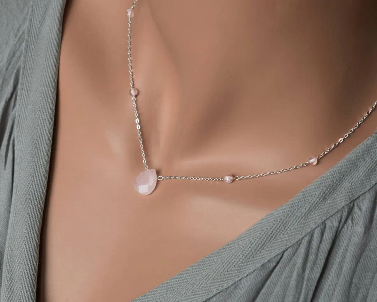 Rose Quartz Necklace: Sterling Silver, Gold Filled Dainty Feminine Gemstone Choker, Gift for Bridesmaids - Etsy