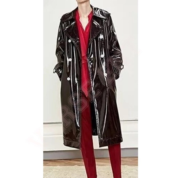  Patent Leather Trench Vinyl Shiny Light Weighted Raincoat Stylish Trench Coat