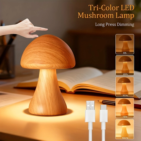 1pc LED Mushroom Reading Lamp, 3Colors Mushroom LED Table Lamp, LED Mushroom Night Lamp with Touch Control, Rechargeable, Adjustable & Dimmable Desk Light, Indoor Night Light, Bedroom Decor, Table Decor