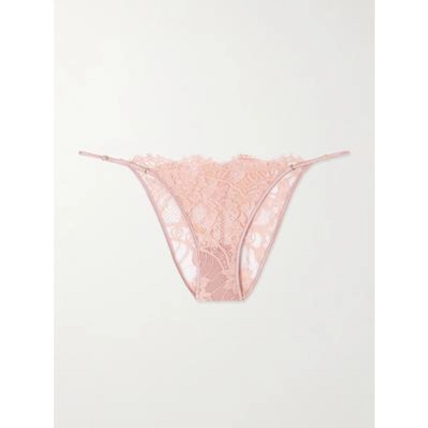 Kiki de Montparnasse - Camille Stretch-silk Satin-trimmed Organic Cotton-blend Lace Briefs - Pink