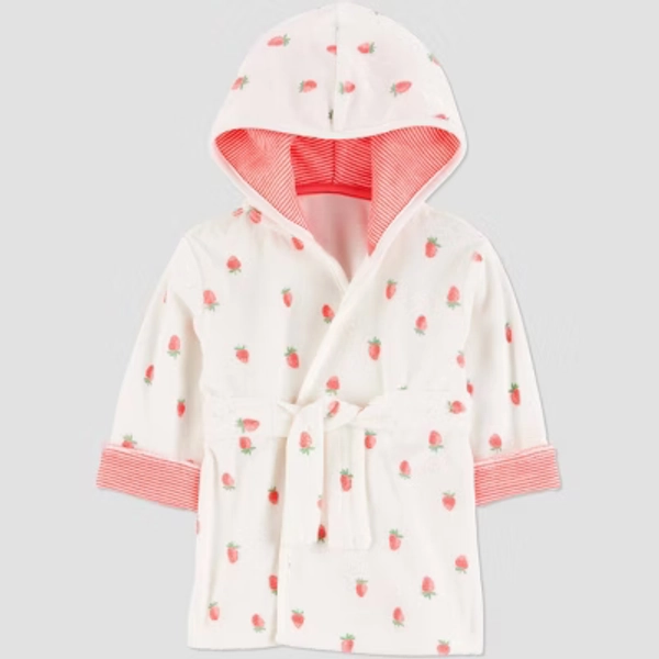 Carter's Just One You®️ Baby Strawberry Robe - Pink: Midweight Terry Bath Wrap, Cotton-Polyester Blend, Machine Washable