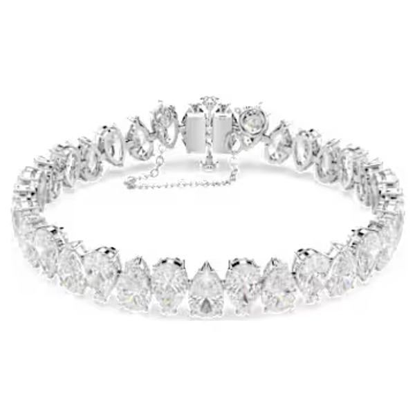 Matrix Tennis bracelet, Pear cut, White, Rhodium plated