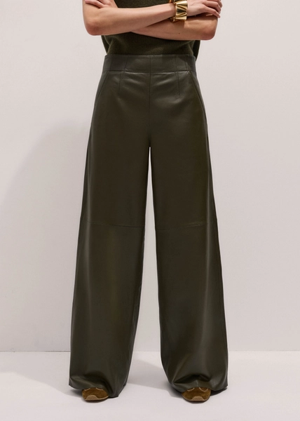 Olive Leather Wide-Leg Pant