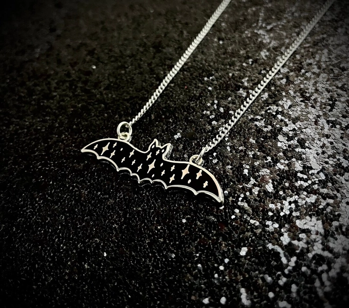 Black Bat Pendant Necklace - Gothic Witchy Jewelry With Silver Star Details - Etsy Canada