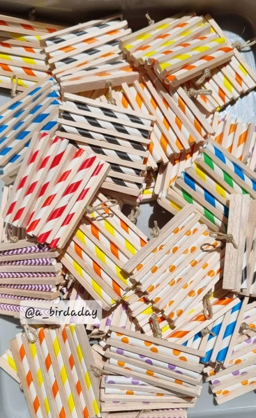 Balsa chew toy - hand made toys for small to medium pet birds using safe materials that encourage natural behaviours.