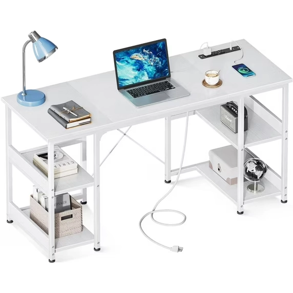 Casacomoda 48 inch Home Office Desk with Power Outlets, Computer Desk with Storage Sheves, Writing Desk With Sturdy Structure, White