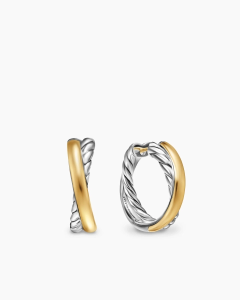 David Yurman | Crossover Hoop Earrings in Sterling Silver with 14K Yellow Gold, 22.3mm