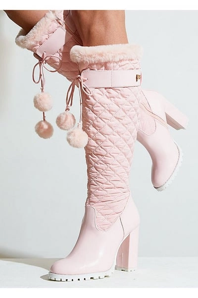 Sparkl Knee High Puffer Boot Jacket in Pink, Women's at Urban Outfitters