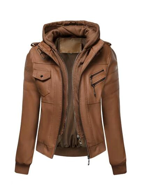 Women'S Hooded Jacket - Zip-Up Outerwear, Non-Stretchy Structured Fit With Front Zipper Closure, Casual Chic Coat For Everyday & Formal Events, Fall/Winter Clothing, Fall Fashion, Sleek Design, Durable Material, Stylish Coat, Fashion Women, Winter Clothing, Classic Silhouette, Highquality Finish, Long Sleeve Coat, Office Wear