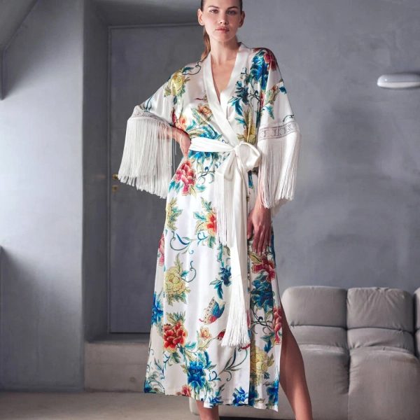 Déshabillé long Aube Céleste en soie Marjolaine Beverly