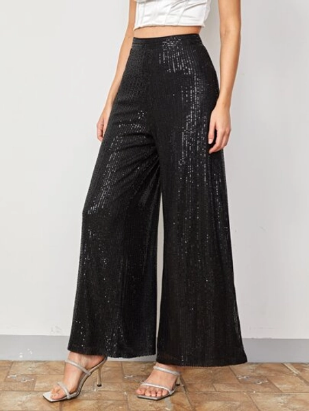 Sequin transparent Wide Pants