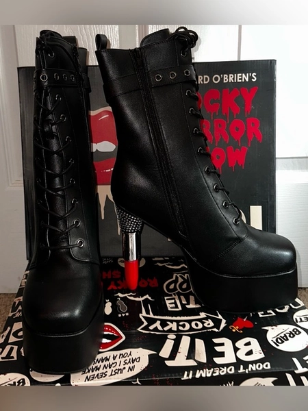 ROCKY HORROR SHOW Koi Lipstick High Heels Black Boots 9 NIB