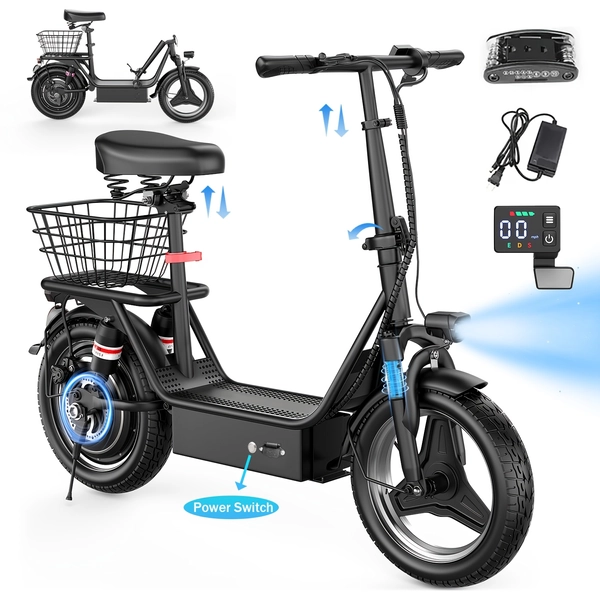 TEMU 749w Electric Scooter With Basket, Electric Pet Scooter With Anti-slip Foot Pads, 48v 15a Adult Electric Scooter, 35 Miles & 3-speed, Brakes,