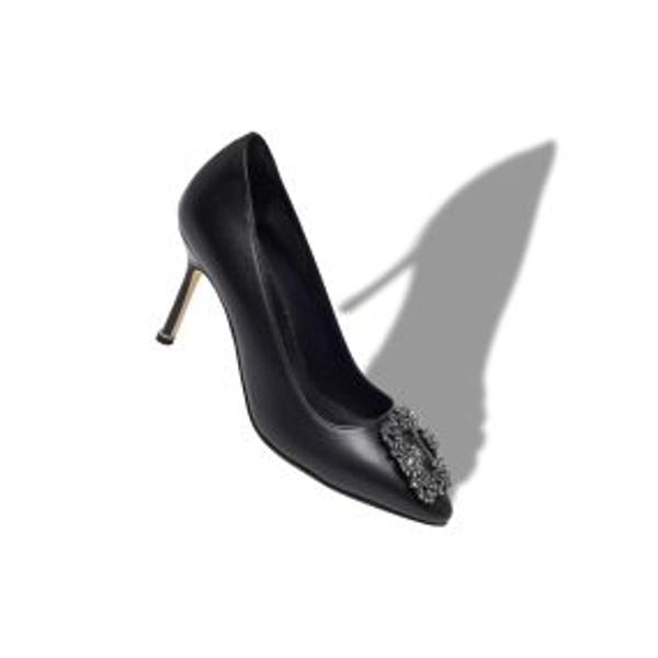 HANGISI 90- Black Leather Jewel Buckle Pumps - Manolo Blahnik 