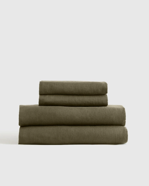 100% European Linen Sheet Set in Dusty Olive