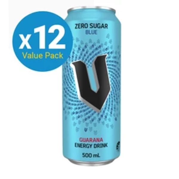 V Blue Energy Drink Can Zero Sugar 500ml (12 Pack)