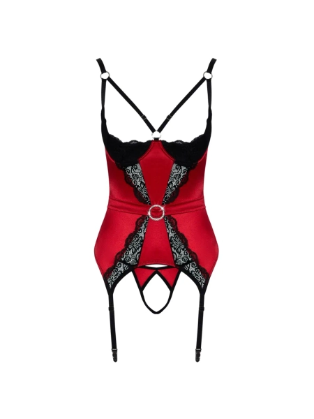 Guêpière ouverte satin & dentelle rouge