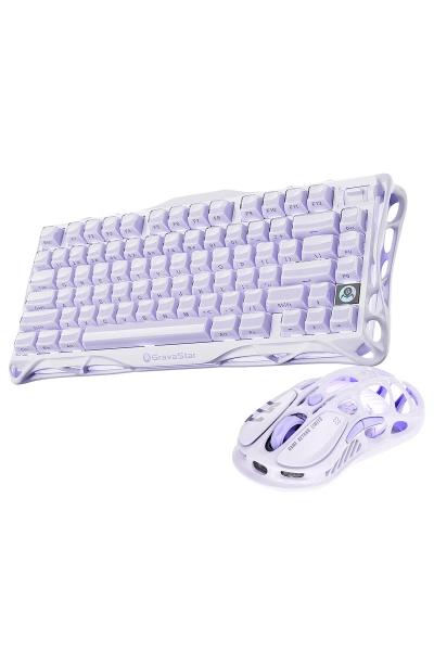 Gravastar Mercury K1 Mekanik Gaming Klavye ve M1 Pro Kablosuz Optik Mouse Seti, Lavender Purple