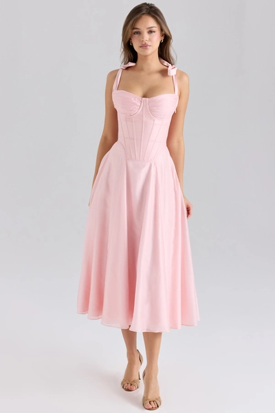 Leia Pink Chiffon Tie Strap Midi Dress