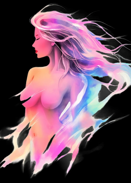 'Abstract Woman in Pink' Poster, picture, metal print, paint by emaga | Displate