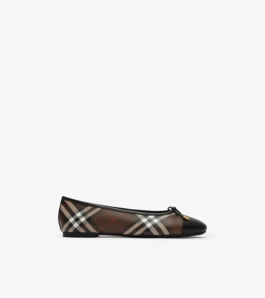 Check Canvas Highgate Ballerinas in Tobacco brown - Women | Burberry® Official