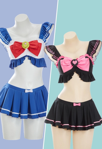 Sailor Moon Derivative Two-piece Swimsuit Cute Ruffled Bathing Suit with Bow
